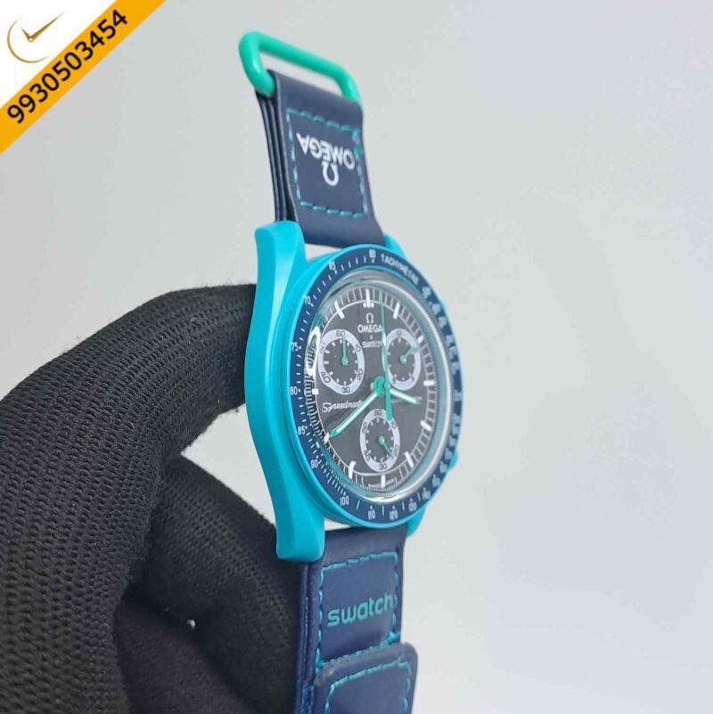 Omega Speedmaster Swatch Moonswatch Mission On Earth Blue Chronograph Swiss Watch - Image 2