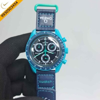 Omega Speedmaster Swatch Moonswatch Mission On Earth Blue Chronograph Swiss Watch