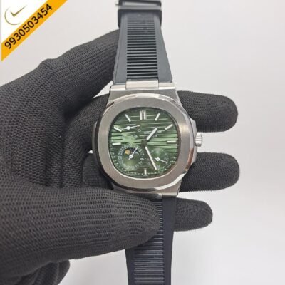 Patek Philippe Aquanaut Green Dial Black Rubber Strap Swiss Automatic Watch