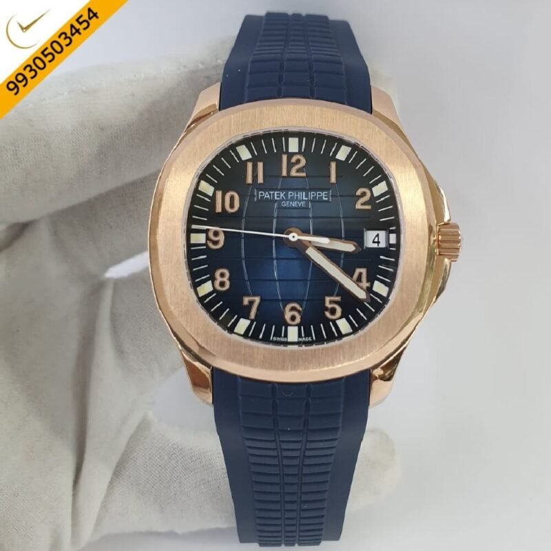 Patek Philippe Aquanaut Rose Gold Blue Rubber Strap Swiss ETA Caliber 5168G Valjoux Movement Automatic Watch