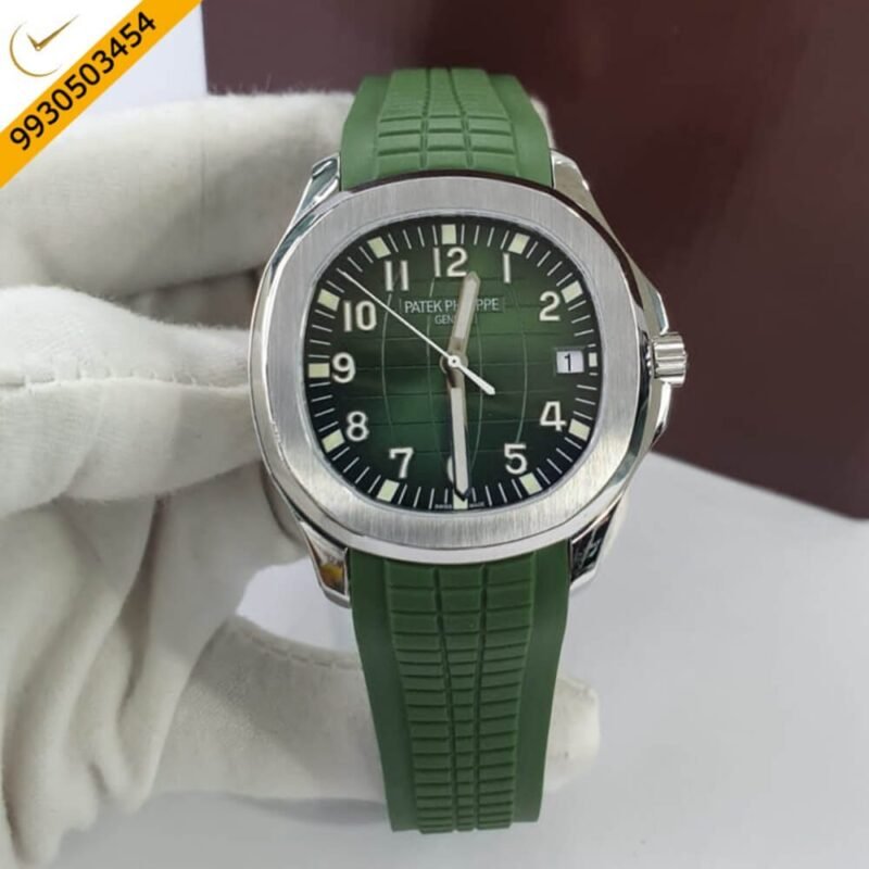 Patek Philippe Aquanaut Steel Green Rubber Strap Swiss ETA Caliber 5168G Valjoux Movement Automatic Watch