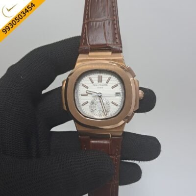 Patek Philippe Nautilus Annual Calendar Moon Phase Brown Leather Strap Swiss Automatic Watch