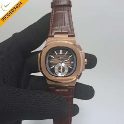 Patek Philippe Nautilus Annual Calendar Moon Phase Brown Leather Strap Swiss Automatic Watch