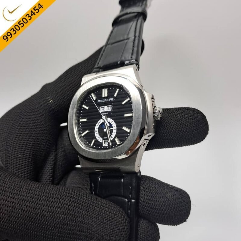 Patek Philippe Nautilus Annual Calendar Moon Phase Leather Strap Swiss Automatic Watch - Image 2