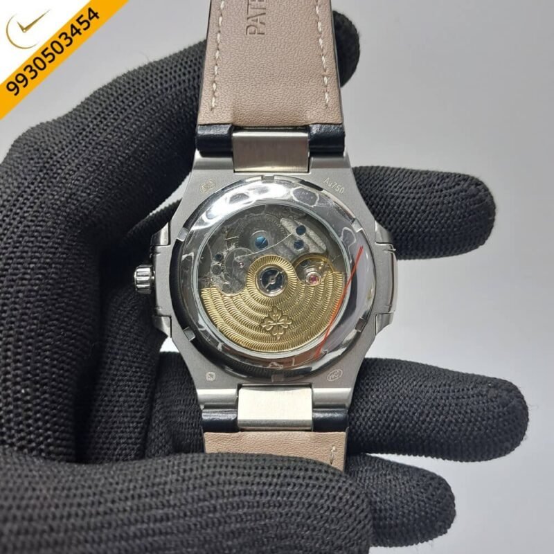 Patek Philippe Nautilus Annual Calendar Moon Phase Leather Strap Swiss Automatic Watch - Image 4