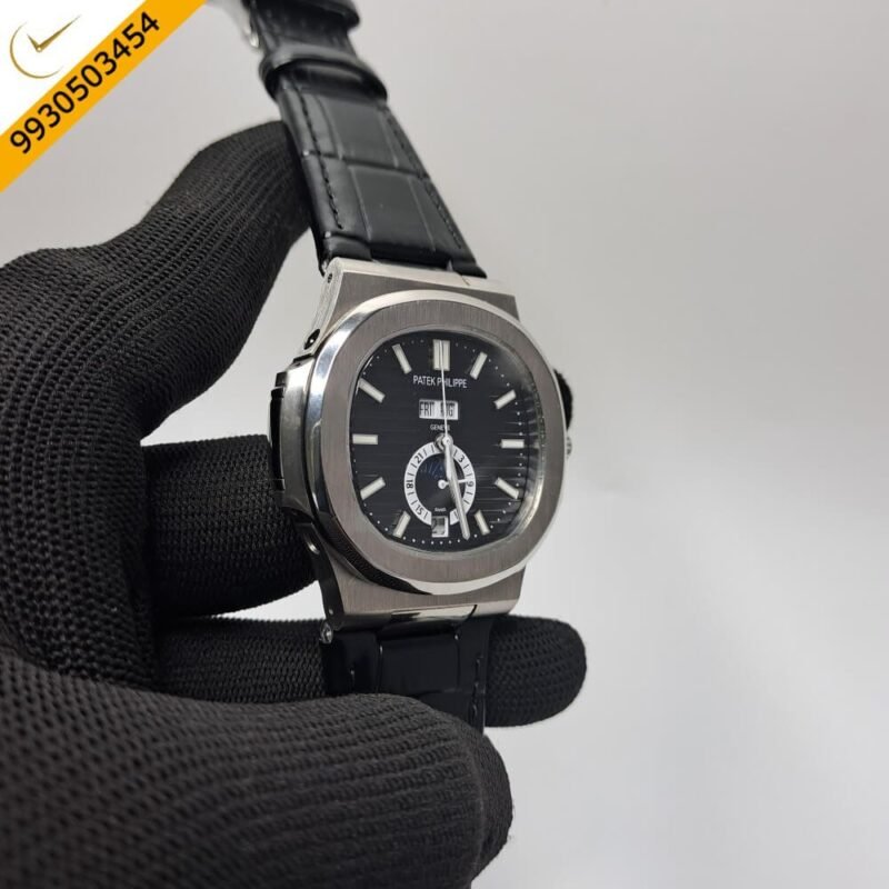 Patek Philippe Nautilus Annual Calendar Moon Phase Leather Strap Swiss Automatic Watch - Image 3
