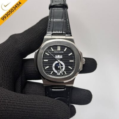 Patek Philippe Nautilus Annual Calendar Moon Phase Leather Strap Swiss Automatic Watch