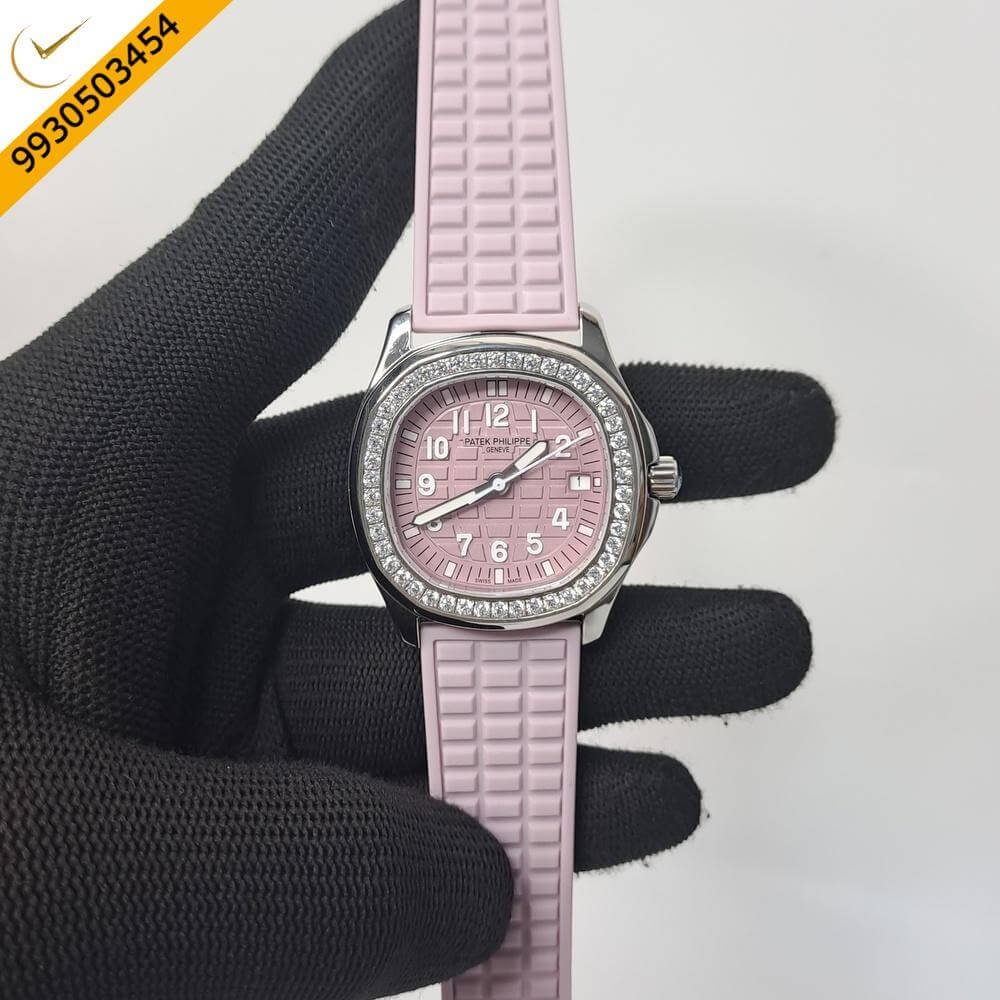 Patek Philippe Nautilus Diamond Bezel Violet Dial Rubber Strap Swiss Watch