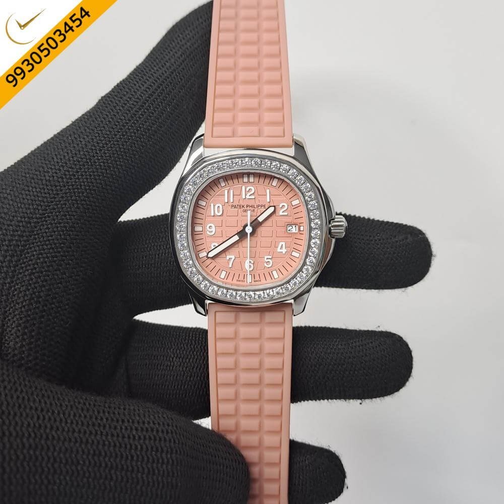 Patek Philippe Nautilus Diamond Bezel Brown Dial Rubber Strap Swiss Watch