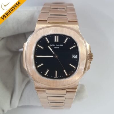 Patek Philippe Nautilus Rose Gold Black Dial Swiss ETA Caliber 26-330 Automatic Movement Watch