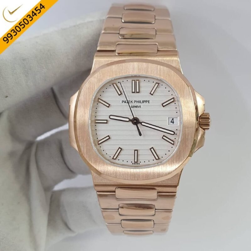 Patek Philippe Nautilus Rose Gold White Dial Swiss ETA Caliber 26-330 Automatic Movement Watch