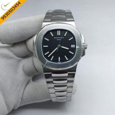 Patek Philippe Nautilus Silver Black Dial Swiss ETA Caliber 26-330 Automatic Movement Watch