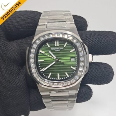Patek Philippe Nautilus Silver Green White Emerald Swiss Automatic Watch
