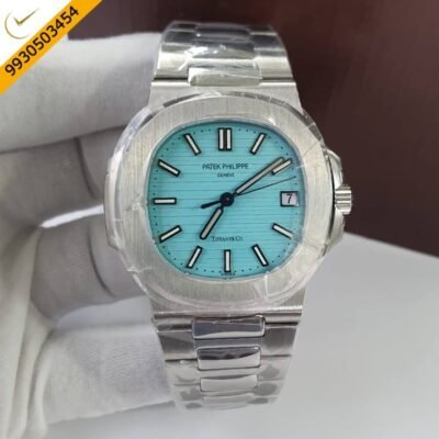 Patek Philippe Nautilus Silver Skyblue Dial Swiss ETA Caliber 26-330 Automatic Movement Watch