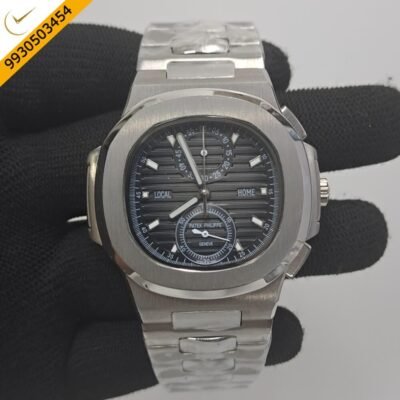 Patek Philippe Nautilus Travel Time Silver Black Dial Swiss Watch