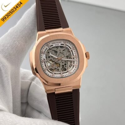 Patek Philippe Nautilus Rose Gold Bazel White Dial Swiss Automatic Watch