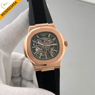 Patek Philippe Nautilus Rose Gold Bazel Skeleton Dial Swiss Automatic Watch
