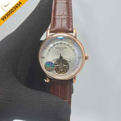 Patek Philippe Tourbillon Perpetuel Silver Dial Brown Leather Swiss Automatic Watch