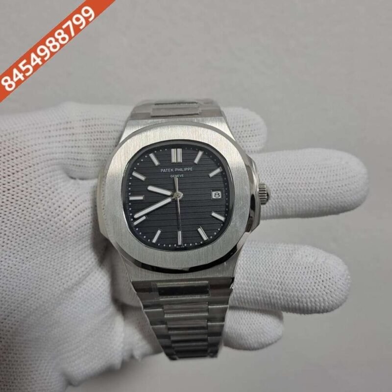 Patek Phillippe Nautilus Silver Black Dial Swiss Automatic Watch - Image 2