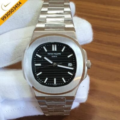 Patek Phillippe Nautilus Silver Black Dial Swiss Automatic Watch