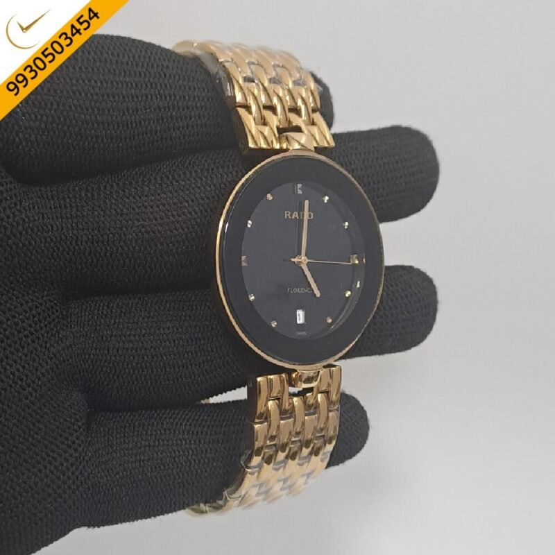Rado Florence Black Dial Polished Gold Strap Swiss Watch - Image 3
