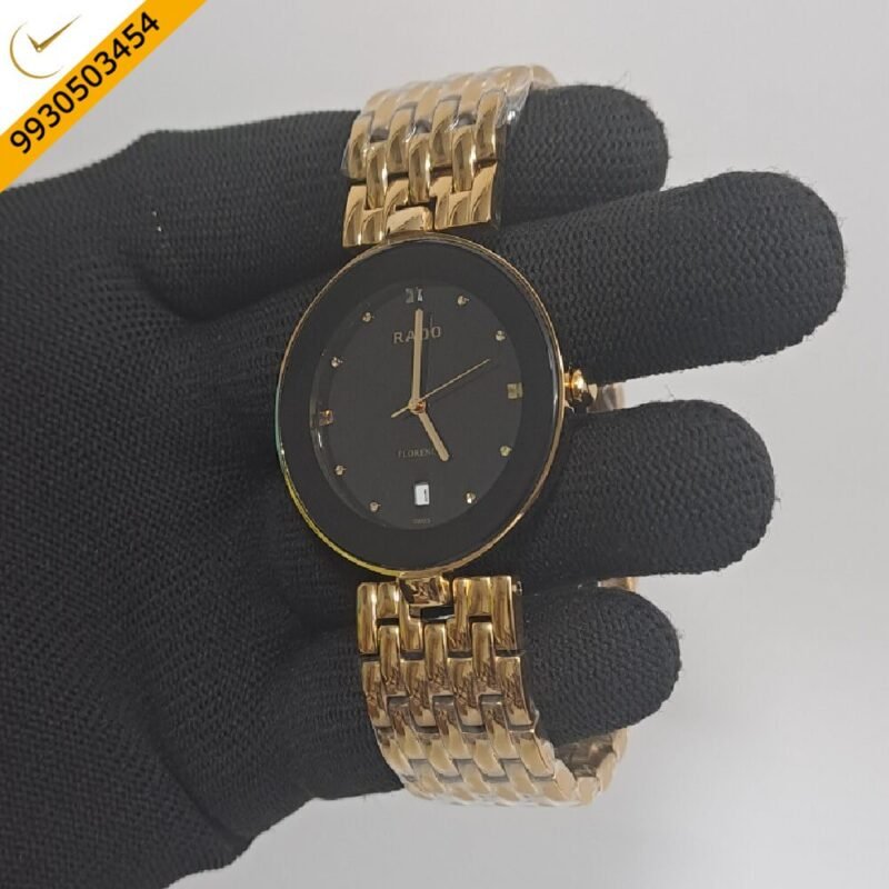 Rado Florence Black Dial Polished Gold Strap Swiss Watch - Image 2