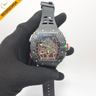 Richard Mille Black TPT Carboon Scratch Skeleton Dial Silicon Strap Automatic Watch