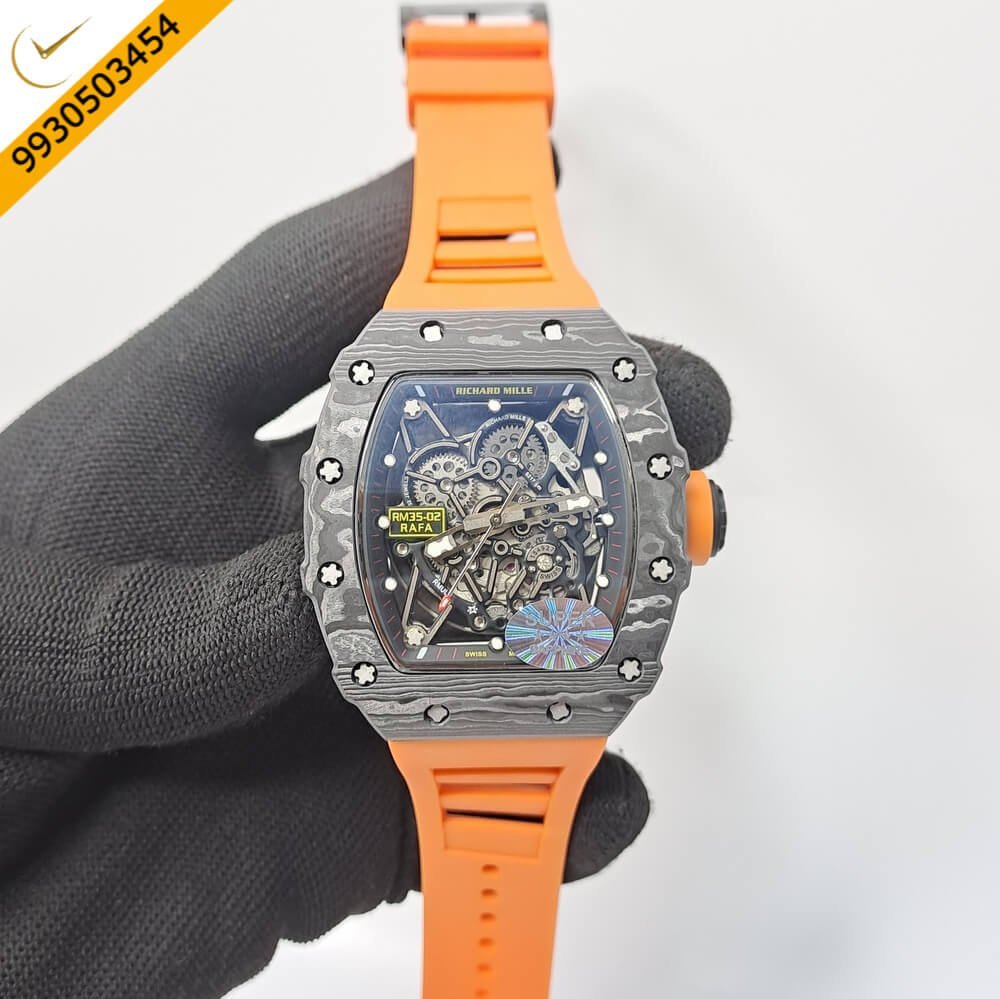 Richaed Mille 35-02 RAFAEL NADAL Black Carbon Orange Rubber Strap Swiss ETA Automatic Watch