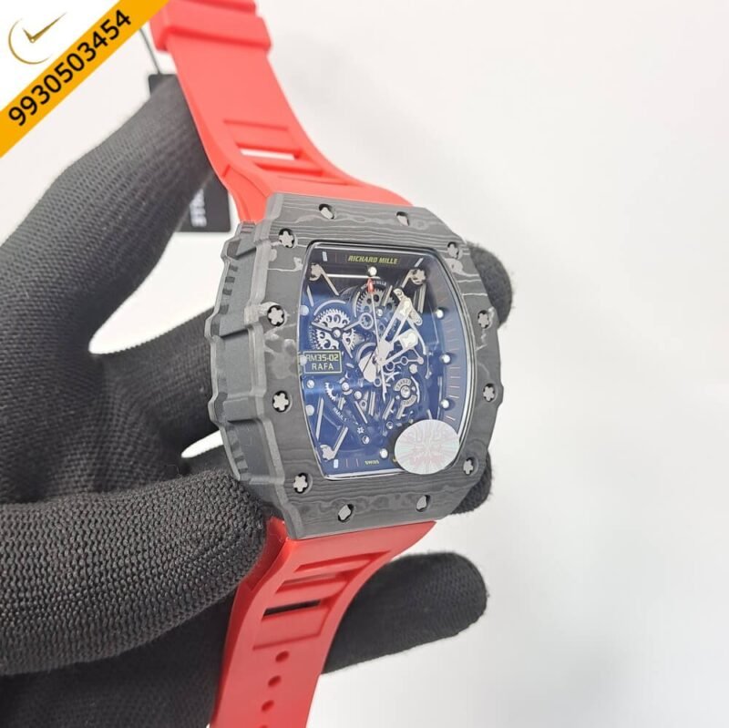 Richaed Mille 35-02 RAFAEL NADAL Black Carbon Red Rubber Strap Swiss ETA Automatic Watch - Image 3