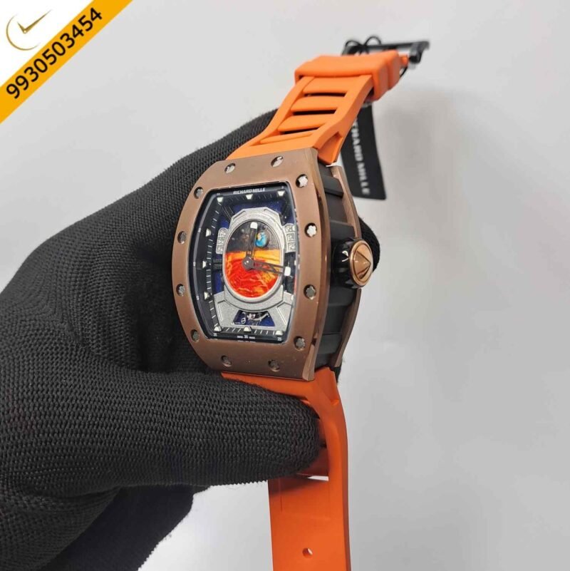 Richard Mille RM52-05 Tourbillon Rose Gold Bazel Orange Rubber Strap Swiss Automatic Watch - Image 3