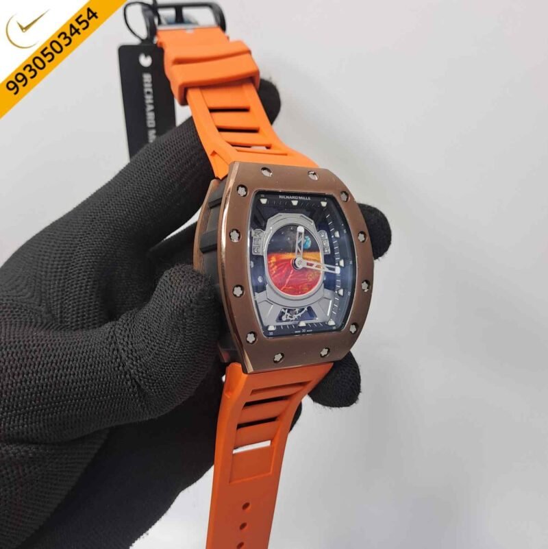 Richard Mille RM52-05 Tourbillon Rose Gold Bazel Orange Rubber Strap Swiss Automatic Watch - Image 2