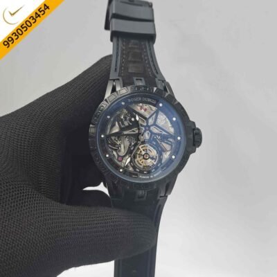 Roger Dubuis Excalibur Flying Tourbillion Full Black Dial Rubber Strap Swiss Automatic Watch