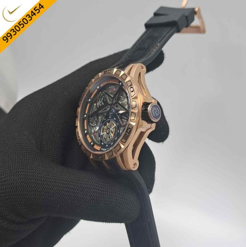 Roger Dubuis Excalibur Flying Tourbillion Rose Gold Black Dial Rubber Strap Swiss Automatic Watch - Image 3