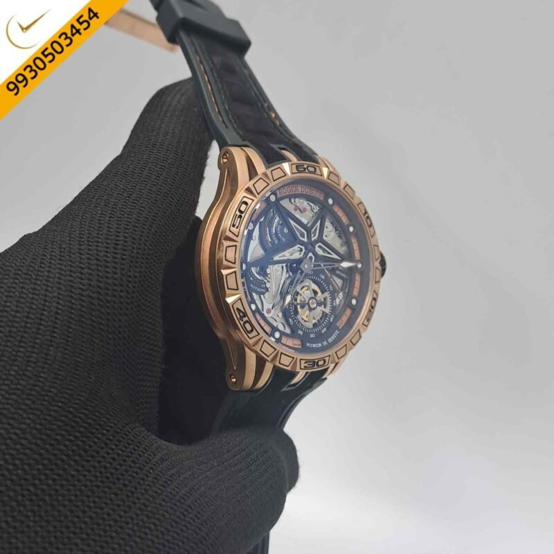 Roger Dubuis Excalibur Flying Tourbillion Rose Gold Black Dial Rubber Strap Swiss Automatic Watch - Image 2
