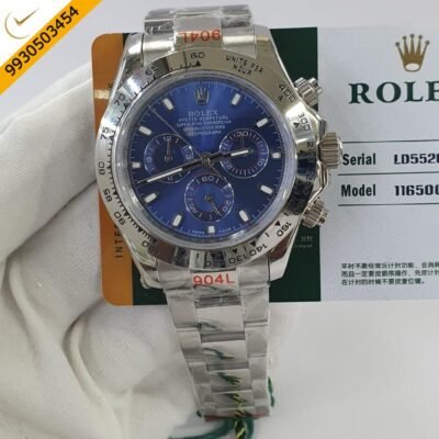 Rolex Cosmograph Daytona Full Silver Blue Dial Swiss ETA Calibre 4130 Automatic Movement Watch