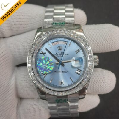 Rolex Day-Date Diamond Bazel Blue Dial Swiss Automatic Watch