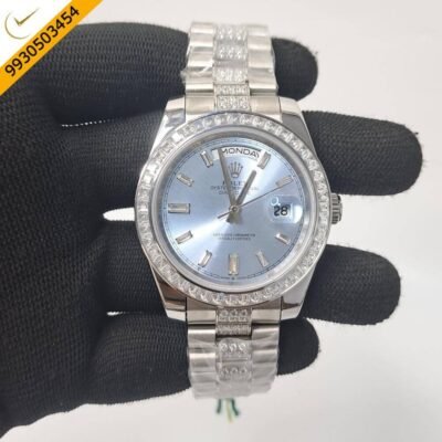 Rolex Day-Date Diamond Bazel Blue Dial Swiss Automatic Watch