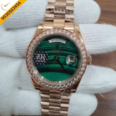 Rolex Day-Date Full Rose Gold Green Dial Diamond Bezel  Swiss Automatic Watch