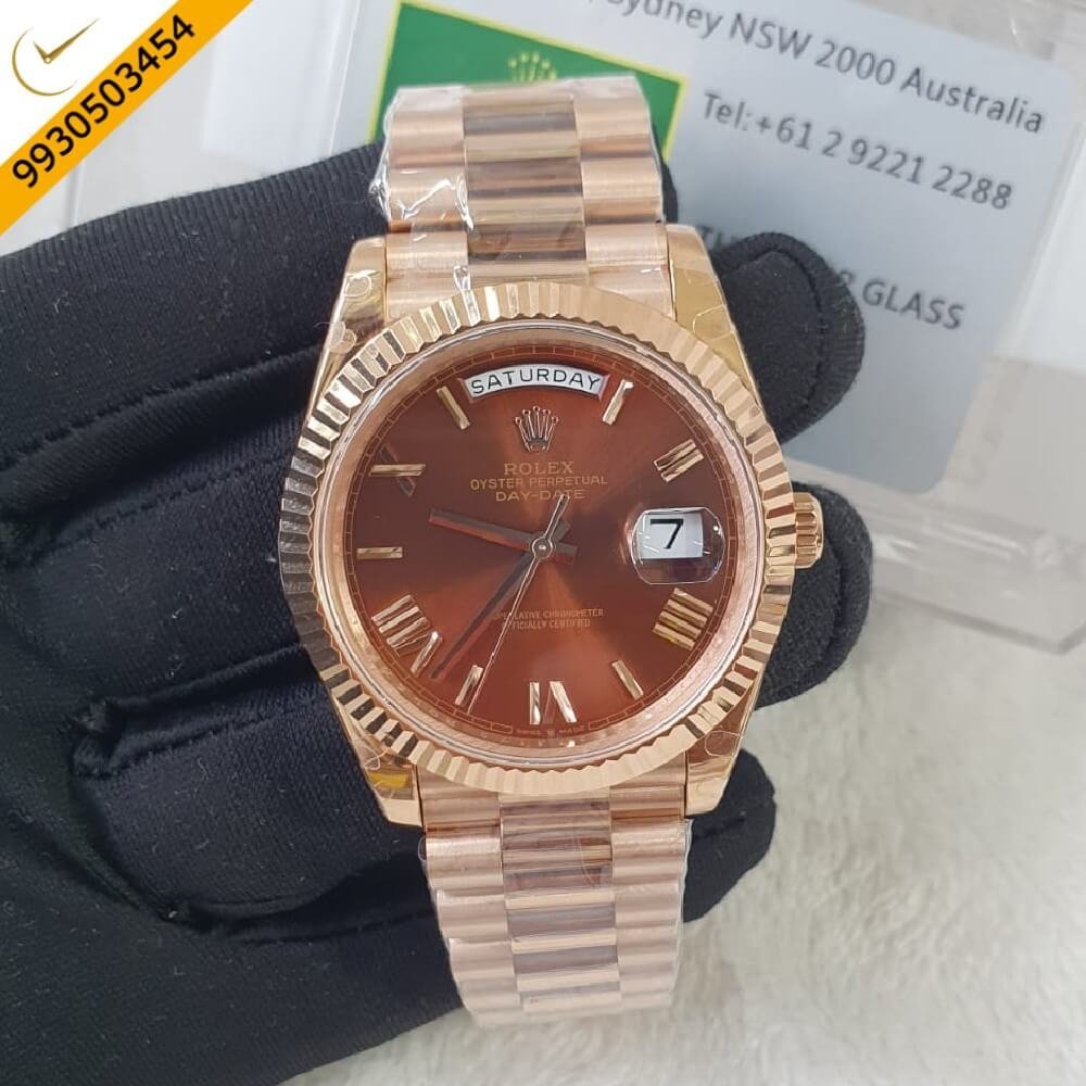 Rolex Day-Date Rose Gold Roman Marking Swiss ETA Calibre 3255 Automatic Movement Watch
