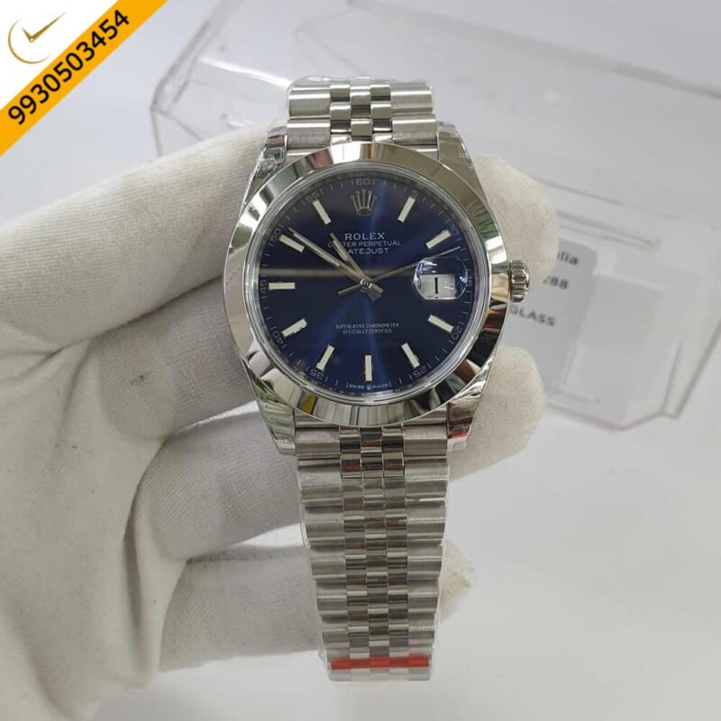 Rolex Day-Date Silver Blue Stick Marking Swiss ETA Calibre 3255 Automatic Movement Watch