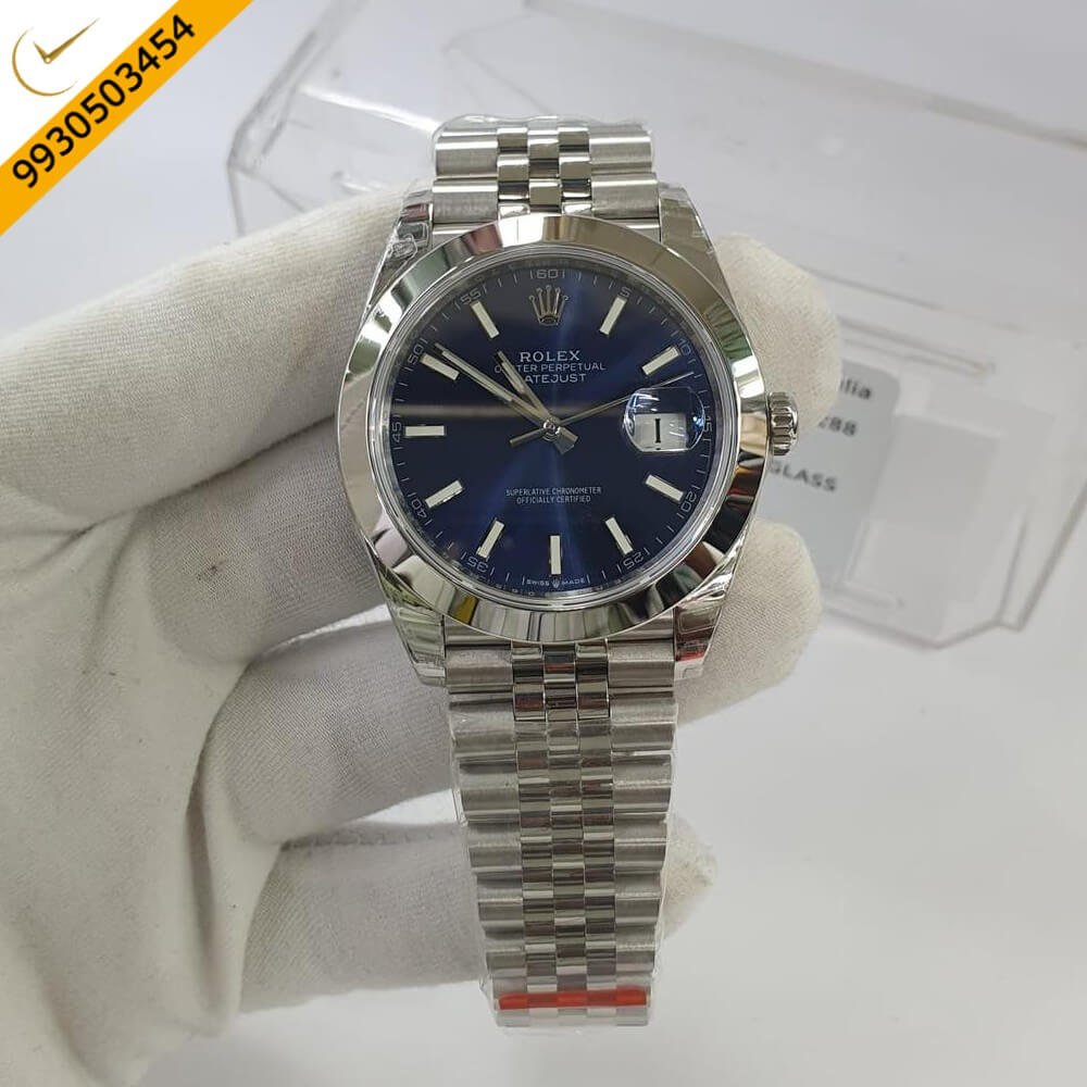 Rolex Day-Date Silver Blue Stick Marking Swiss ETA Calibre 3255 Automatic Movement Watch
