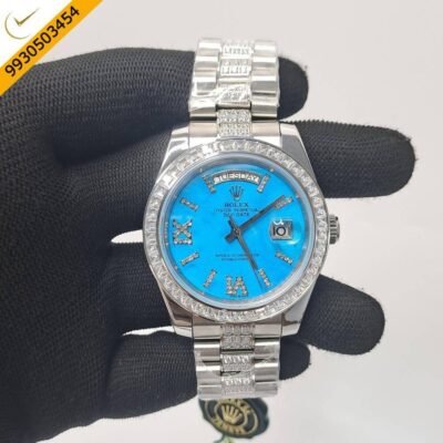 Rolex Day-Date Roman Diamond Marking Blue Dial Swiss Automatic Watch