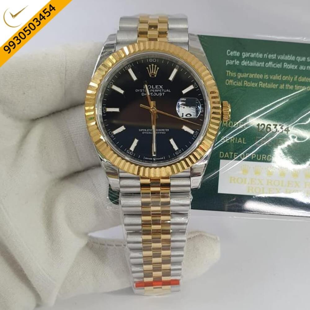 Rolex Day-Date Silver Dual Tone Black Stick Marking Swiss ETA Calibre 3255 Automatic Movement Watch