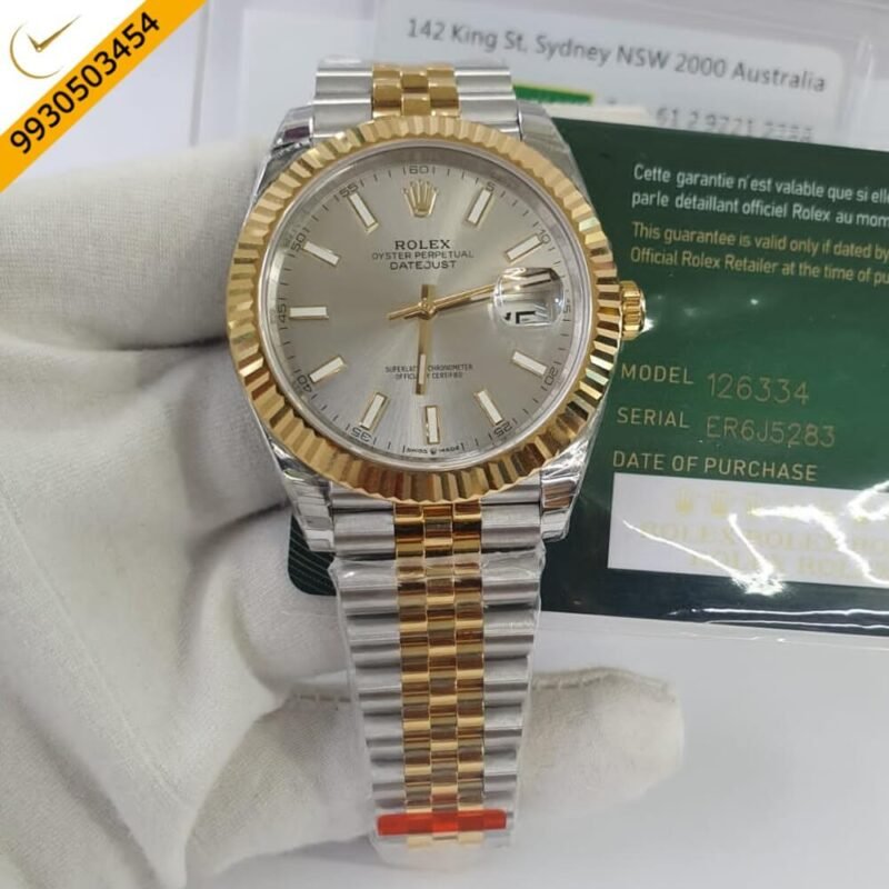 Rolex Day-Date Silver Grey Stick Marking Swiss ETA Calibre 3255 Automatic Movement Watch