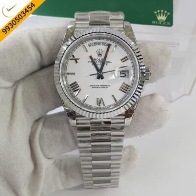 Rolex Day-Date Silver White Roman Marking Swiss ETA Calibre 3255 Automatic Movement Watch