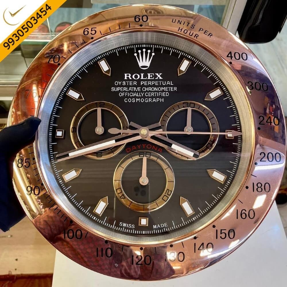 Rolex Daytona Rose Gold Black Dial Wall Clock