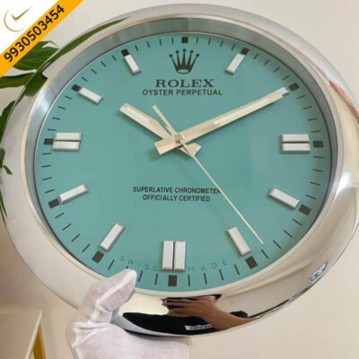 Rolex Oyster Perpetual Silver Blue Dial Wall Clock