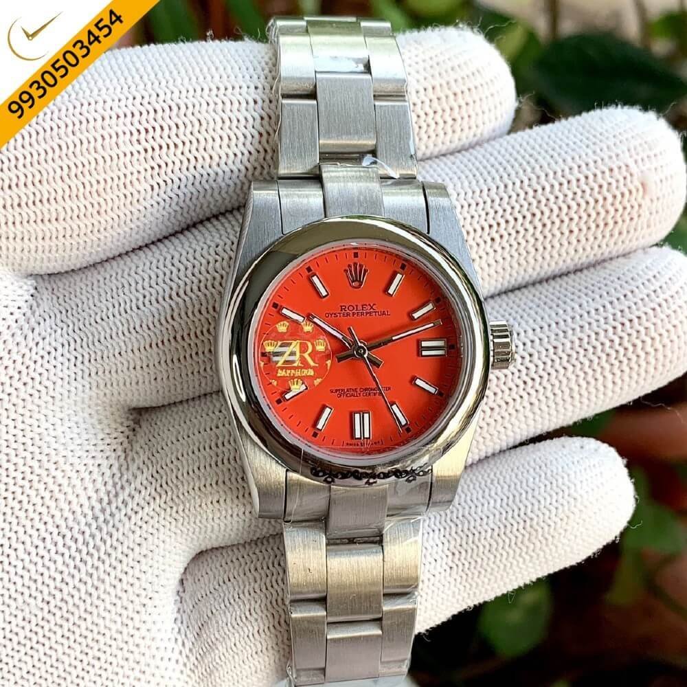 Rolex Oyster Perpetual Red Dial Automatic Watch