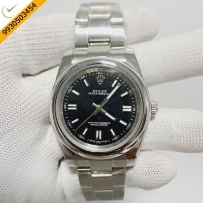 Rolex Oyster Perpetual Silver Black Dial Swiss Automatic Watch