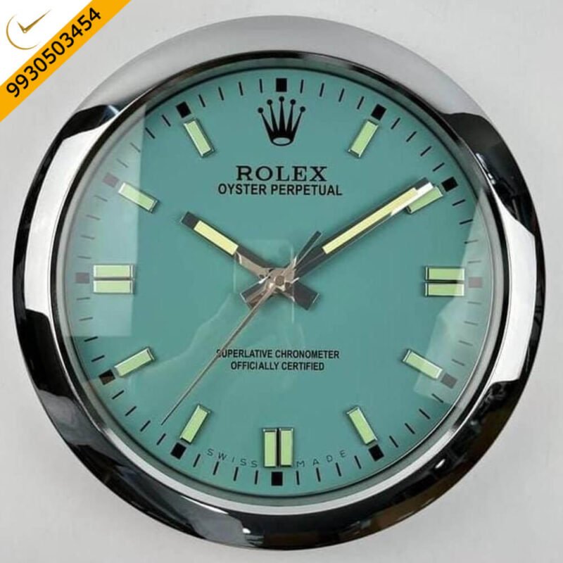 Rolex Oyster Perpetual Silver Blue Dial Wall Clock - Image 2